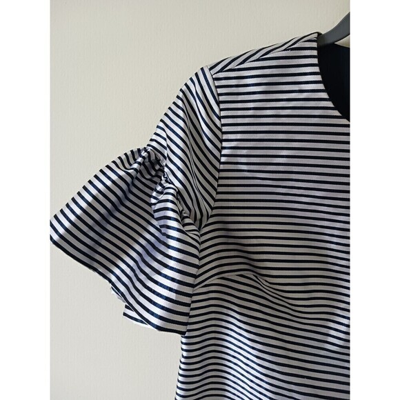 Banana Republic Petite Mini Sheath Dress Striped Ruffle Sleeve Navy White Size 4 - Picture 4 of 6